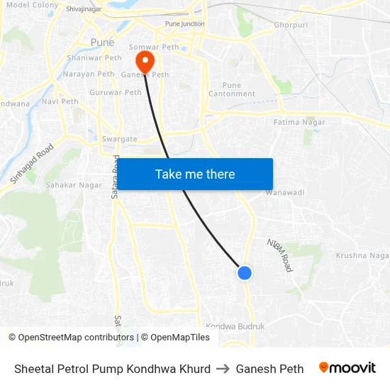 Sheetal Petrol Pump Kondhwa Khurd to Ganesh Peth map
