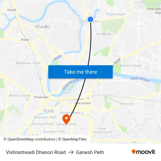 Vishrantwadi Dhanori Road to Ganesh Peth map