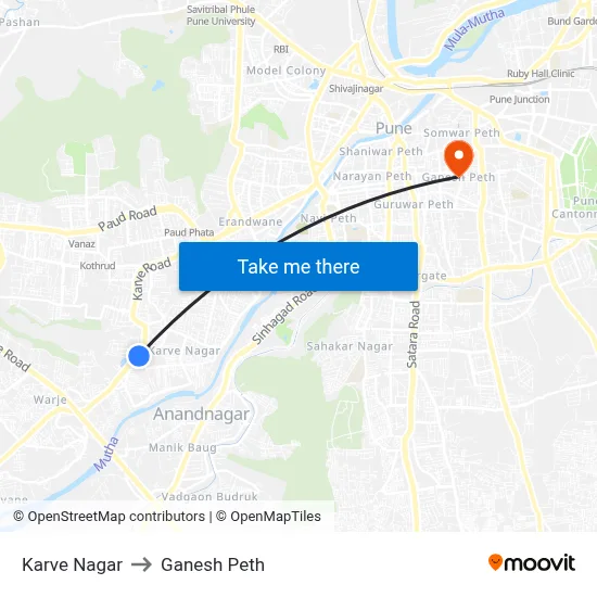 Karve Nagar to Ganesh Peth map