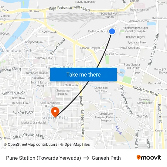 Pune Station (Towards Yerwada) to Ganesh Peth map