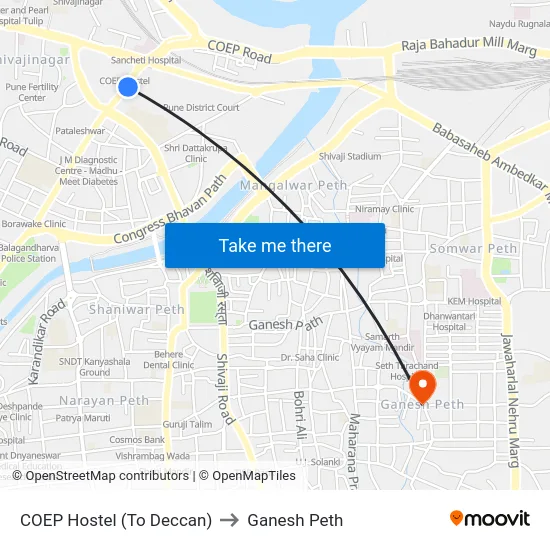 COEP Hostel (To Deccan) to Ganesh Peth map