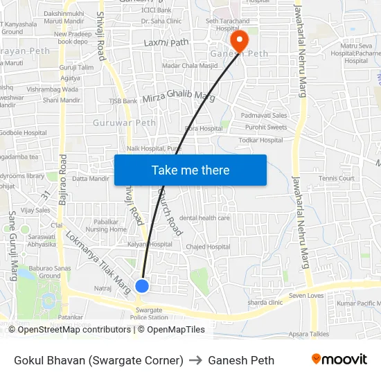 Gokul Bhavan (Swargate Corner) to Ganesh Peth map