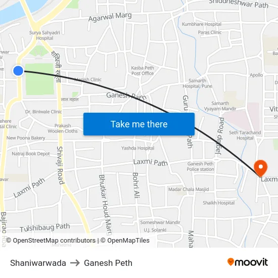Shaniwarwada to Ganesh Peth map
