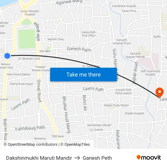 Dakshinmukhi Maruti Mandir to Ganesh Peth map