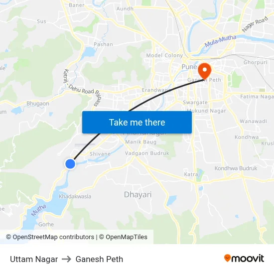 Uttam Nagar to Ganesh Peth map