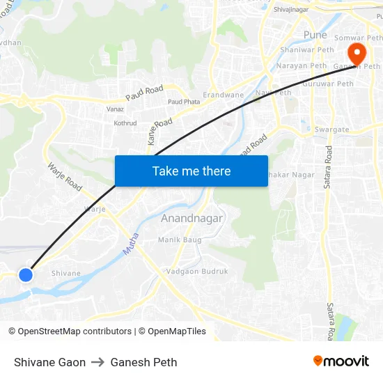 Shivane Gaon to Ganesh Peth map