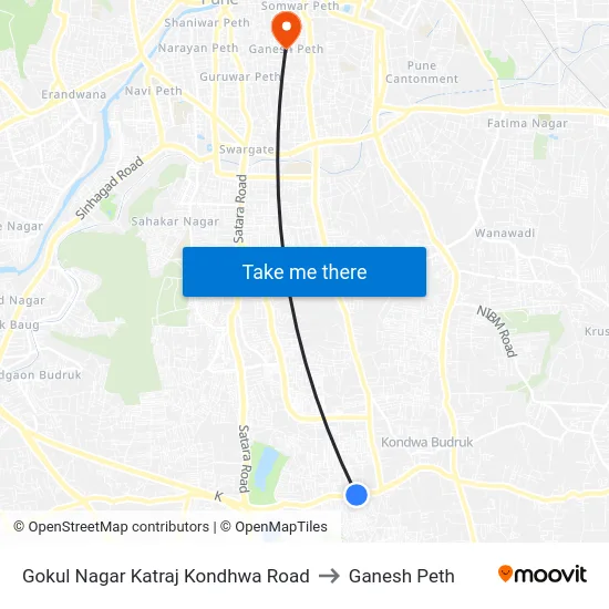 Gokul Nagar Katraj Kondhwa Road to Ganesh Peth map