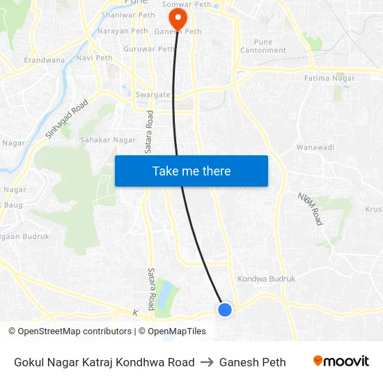 Gokul Nagar Katraj Kondhwa Road to Ganesh Peth map
