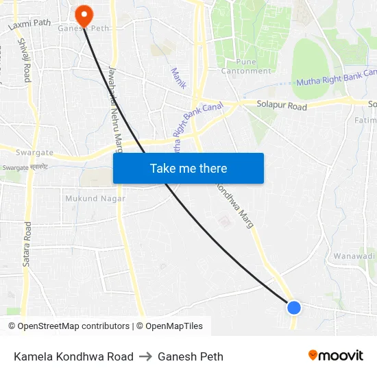 Kamela Kondhwa Road to Ganesh Peth map
