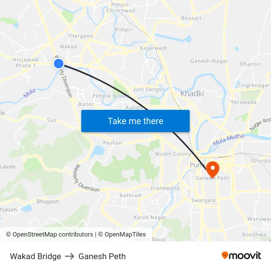 Wakad Bridge to Ganesh Peth map