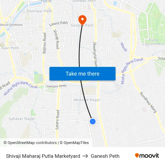 Shivaji Maharaj Putla Marketyard to Ganesh Peth map