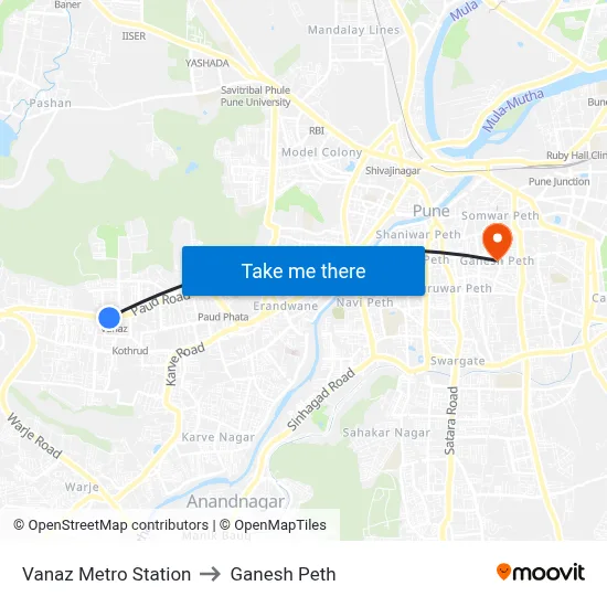 Vanaz Metro Station to Ganesh Peth map