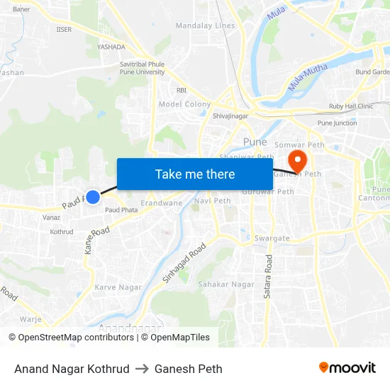 Anand Nagar Kothrud to Ganesh Peth map