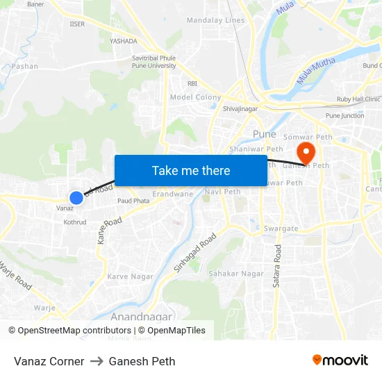 Vanaz Corner to Ganesh Peth map