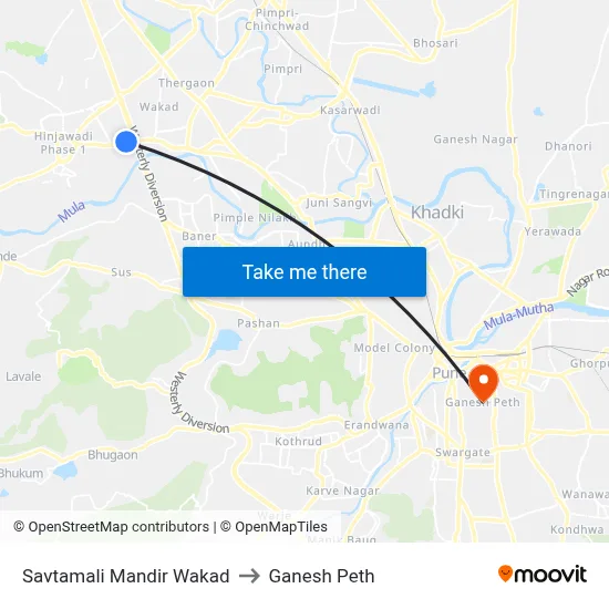 Savtamali Mandir Wakad to Ganesh Peth map