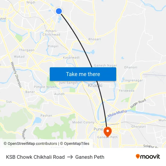 KSB Chowk Chikhali Road to Ganesh Peth map
