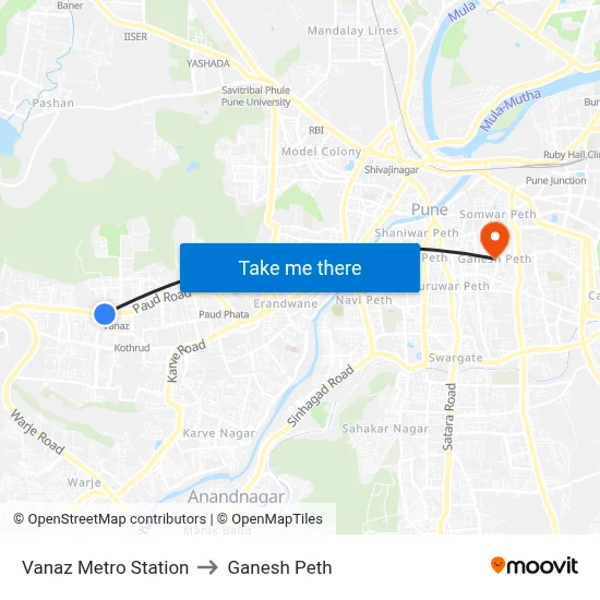 Vanaz Metro Station to Ganesh Peth map