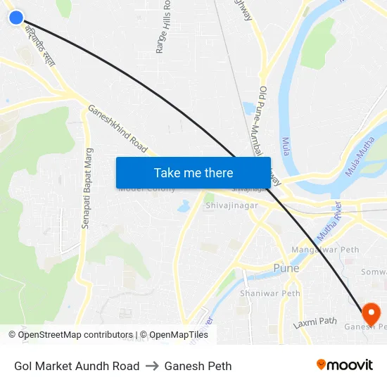 Gol Market Aundh Road to Ganesh Peth map