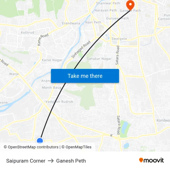 Saipuram Corner to Ganesh Peth map