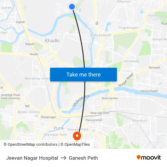 Jeevan Nagar Hospital to Ganesh Peth map