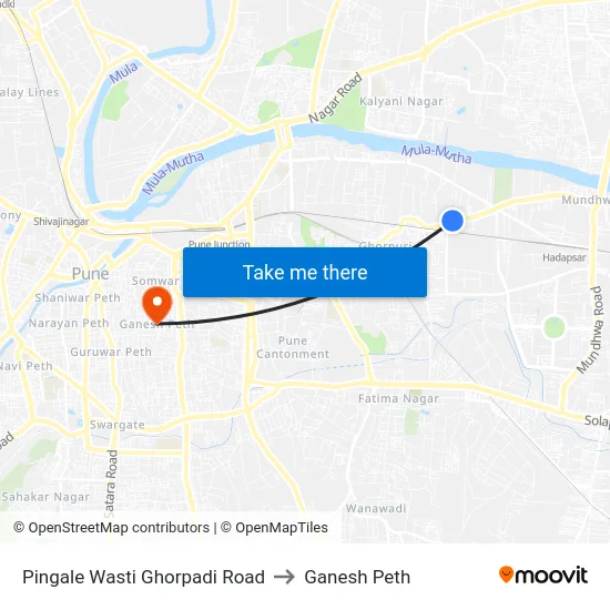 Pingale Wasti Ghorpadi Road to Ganesh Peth map