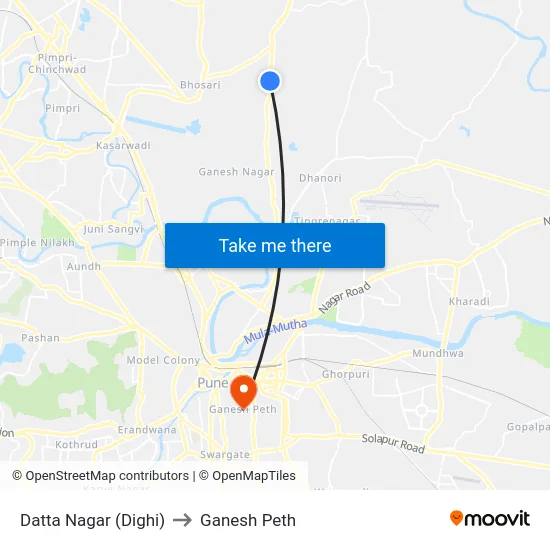 Datta Nagar (Dighi) to Ganesh Peth map