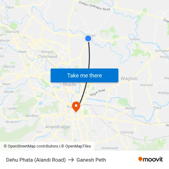 Dehu Phata (Alandi Road) to Ganesh Peth map