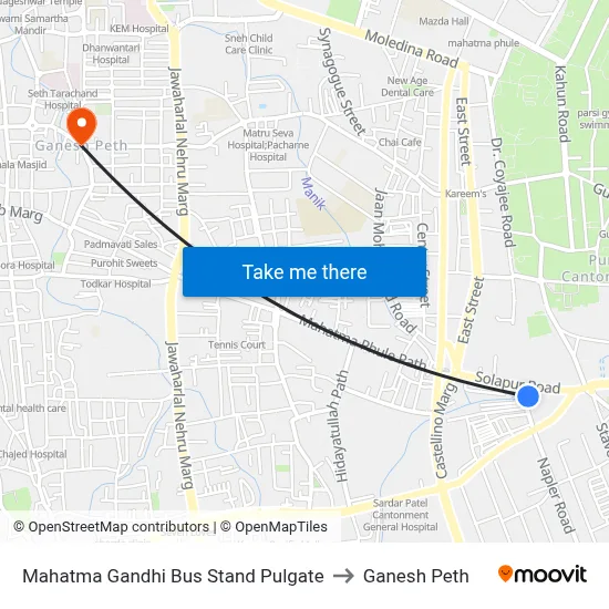 Mahatma Gandhi Bus Stand Pulgate to Ganesh Peth map
