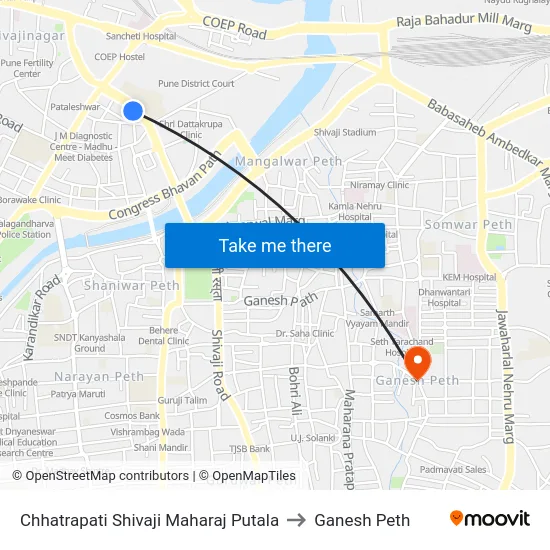 Chhatrapati Shivaji Maharaj Putala to Ganesh Peth map