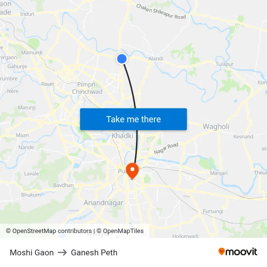 Moshi Gaon to Ganesh Peth map
