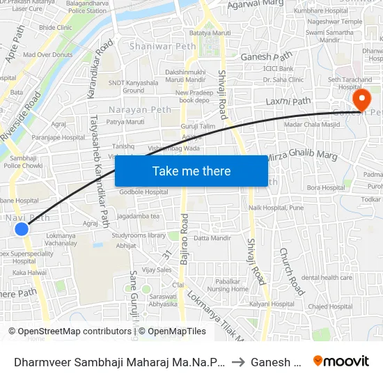 Dharmveer Sambhaji Maharaj Ma.Na.Pa School to Ganesh Peth map