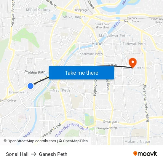 Sonal Hall to Ganesh Peth map