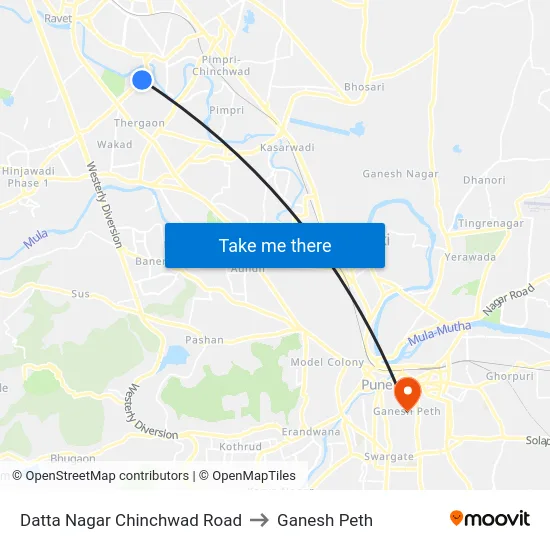 Datta Nagar Chinchwad Road to Ganesh Peth map