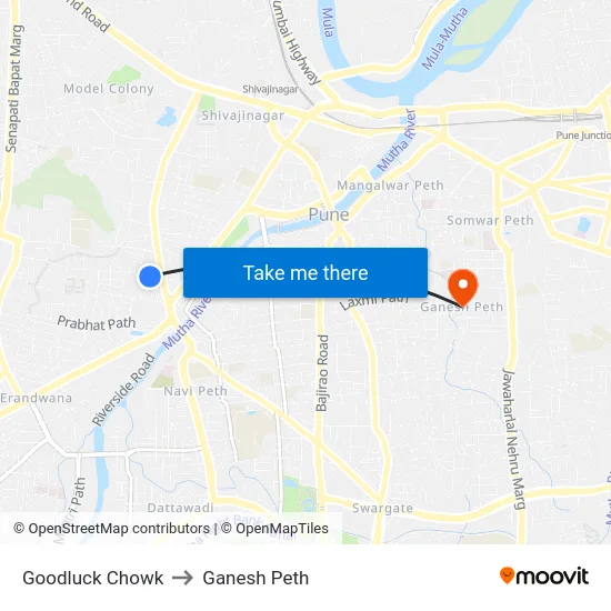 Goodluck Chowk to Ganesh Peth map