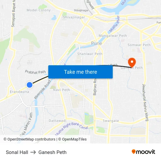 Sonal Hall to Ganesh Peth map