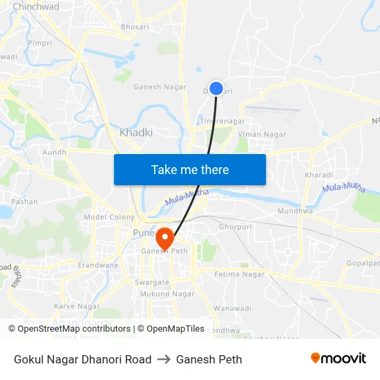 Gokul Nagar Dhanori Road to Ganesh Peth map