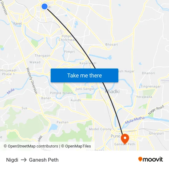 Nigdi to Ganesh Peth map
