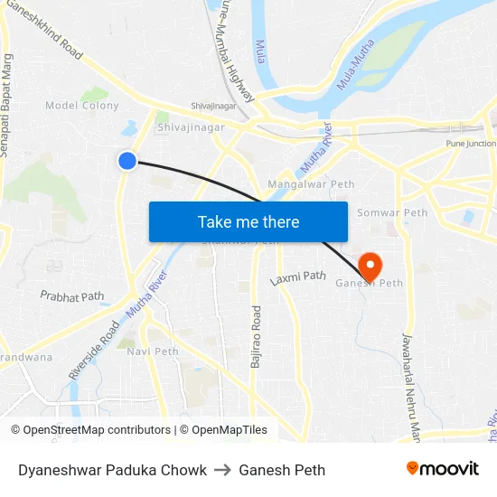 Dyaneshwar Paduka Chowk to Ganesh Peth map