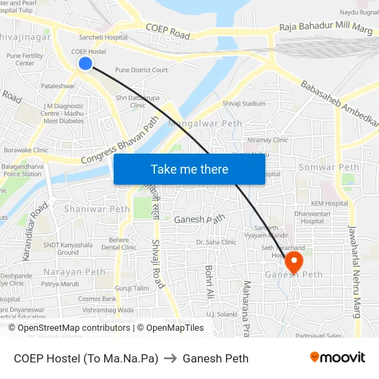 COEP Hostel (To Ma.Na.Pa) to Ganesh Peth map