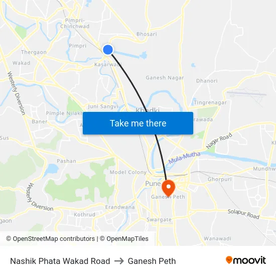 Nashik Phata Wakad Road to Ganesh Peth map