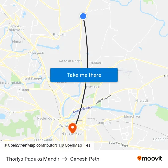 Thorlya Paduka Mandir to Ganesh Peth map