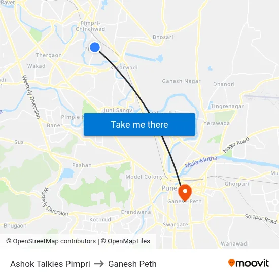 Ashok Talkies Pimpri to Ganesh Peth map