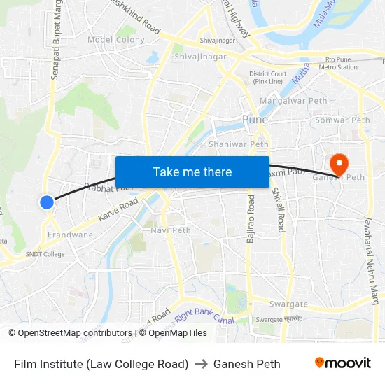 Film Institute (Law College Road) to Ganesh Peth map