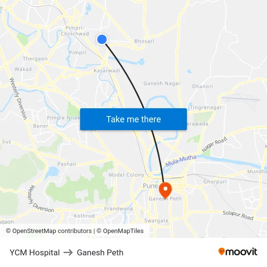 YCM Hospital to Ganesh Peth map