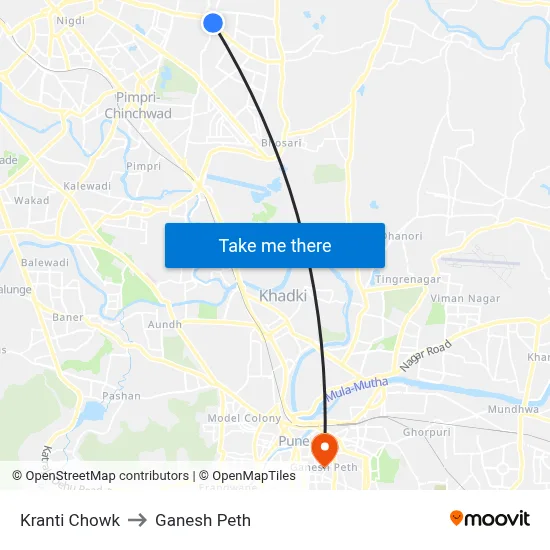 Kranti Chowk to Ganesh Peth map