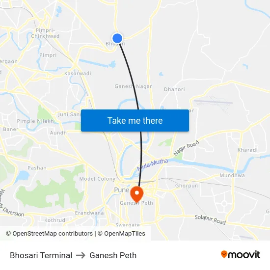 Bhosari Terminal to Ganesh Peth map