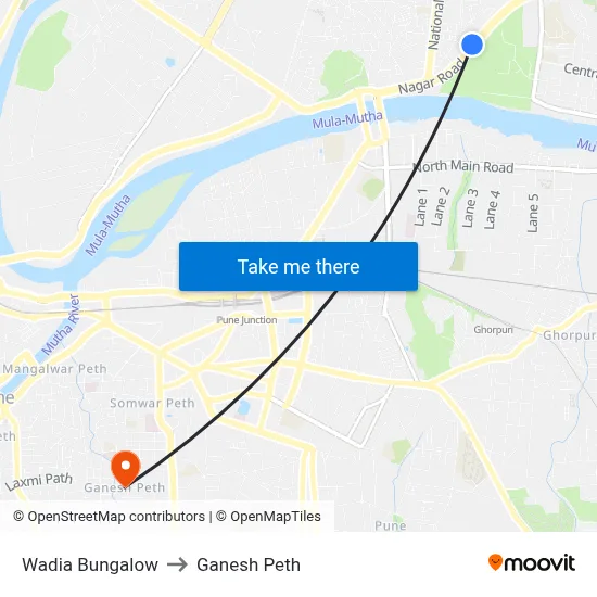 Wadia Bungalow to Ganesh Peth map