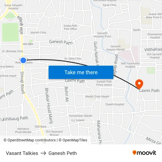 Vasant Talkies to Ganesh Peth map