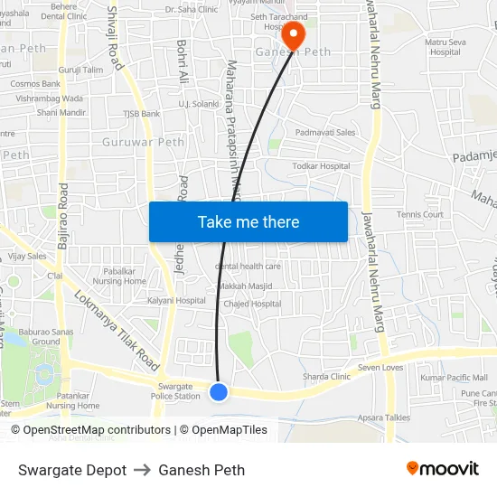 Swargate Depot to Ganesh Peth map