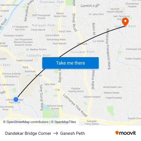 Dandekar Bridge Corner to Ganesh Peth map
